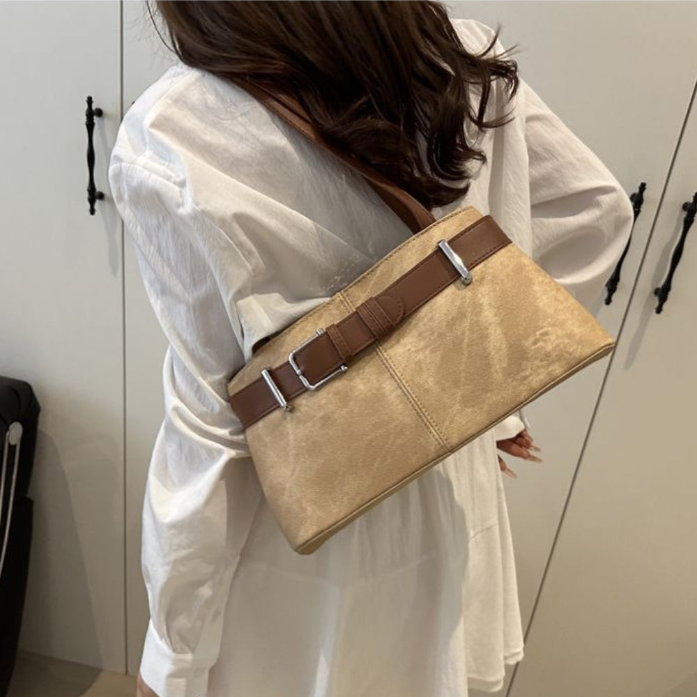 Women's Retro French Baguette Shoulder Bag – Large Capacity PU Leather Underarm Handbag with Gold Hardware, Zipper Closure (Black, Khaki)