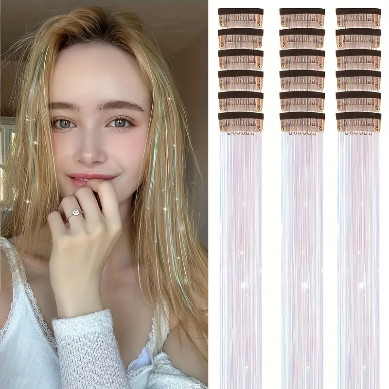 18-Pack 20-Inch Metallic Clip-In Hair Extensions with BB Clips — Heat-Resistant Sparkling Fairy Hair for Women