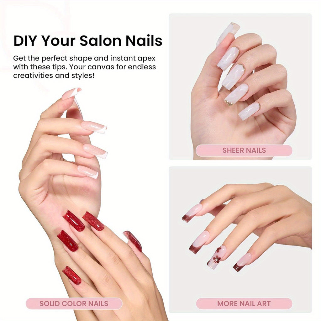 BEETLES 192-Pack Instant Apex Nail Tips Pre-Etched Half-Matte Square Acrylic Gel Extensions Full-Coverage Translucent False Nails for Salon & Home Manicure