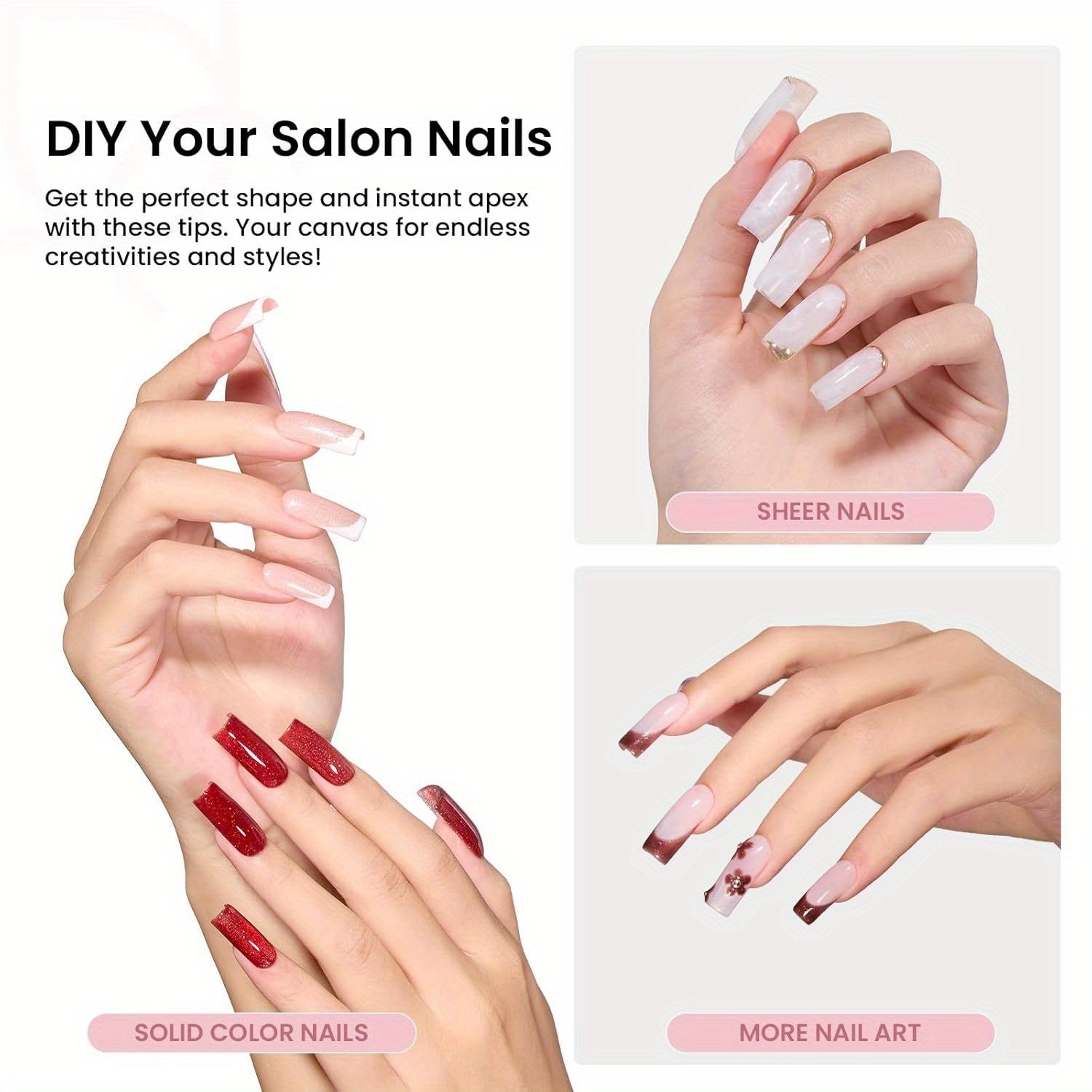 BEETLES 192-Pack Instant Apex Nail Tips Pre-Etched Half-Matte Square Acrylic Gel Extensions Full-Coverage Translucent False Nails for Salon & Home Manicure