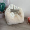 Women's Faux Fur Satchel Handbag – Elegant Solid Color Satchel with Zipper, Faux Leather Lining & Painted Edges
