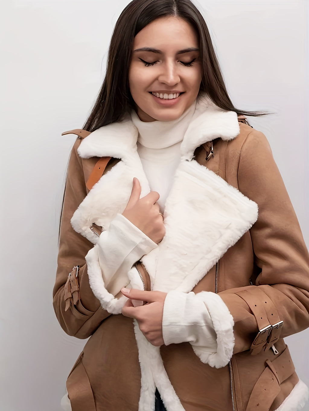 Women's Velvet PU Leather Jacket with Retro Collar – Thickened Lined Casual Coat