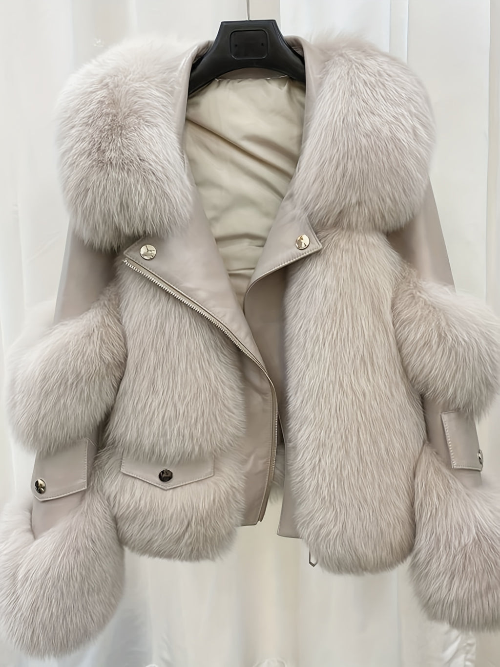 SCACTO Women's Faux Fur Jacket with Leather Accents - Long Sleeve Casual Coat