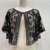 Beaded Sequin Shawl Short Mesh Capelet – Sparkle Party Wrap Cover-Up, 18 in (46 cm)