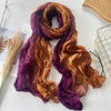 Gradient Blue Pleated Scarf - Lightweight Breathable Viscose Shawl Wrap, Boho Beach & Casual Long Scarf