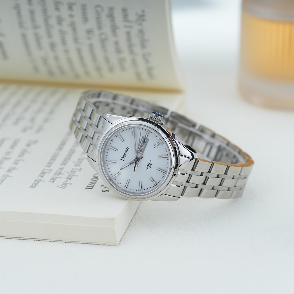 Deesio Women's Stainless Steel Mechanical Automatic Watch, Chain Link Bracelet Business Casual Wristwatch, Gift for Her