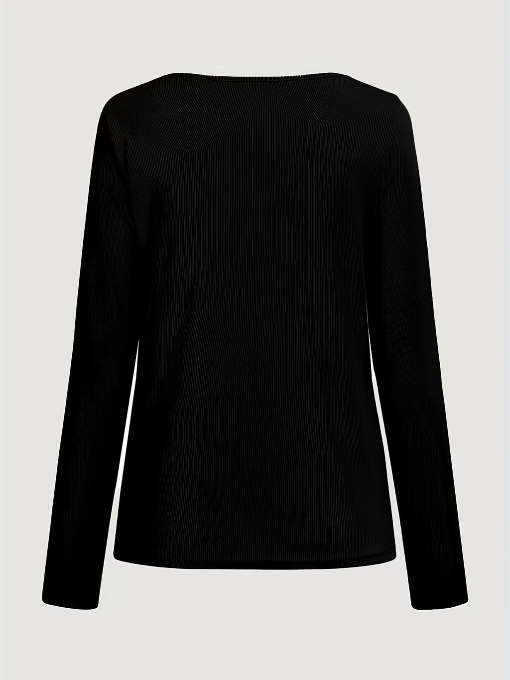 Women's Long Sleeve Slim Fit T-Shirt – Elegant Black Crew Neck with Metallic Gold Chain Accent for Casual & Formal Wear, Spring/Fall Essential