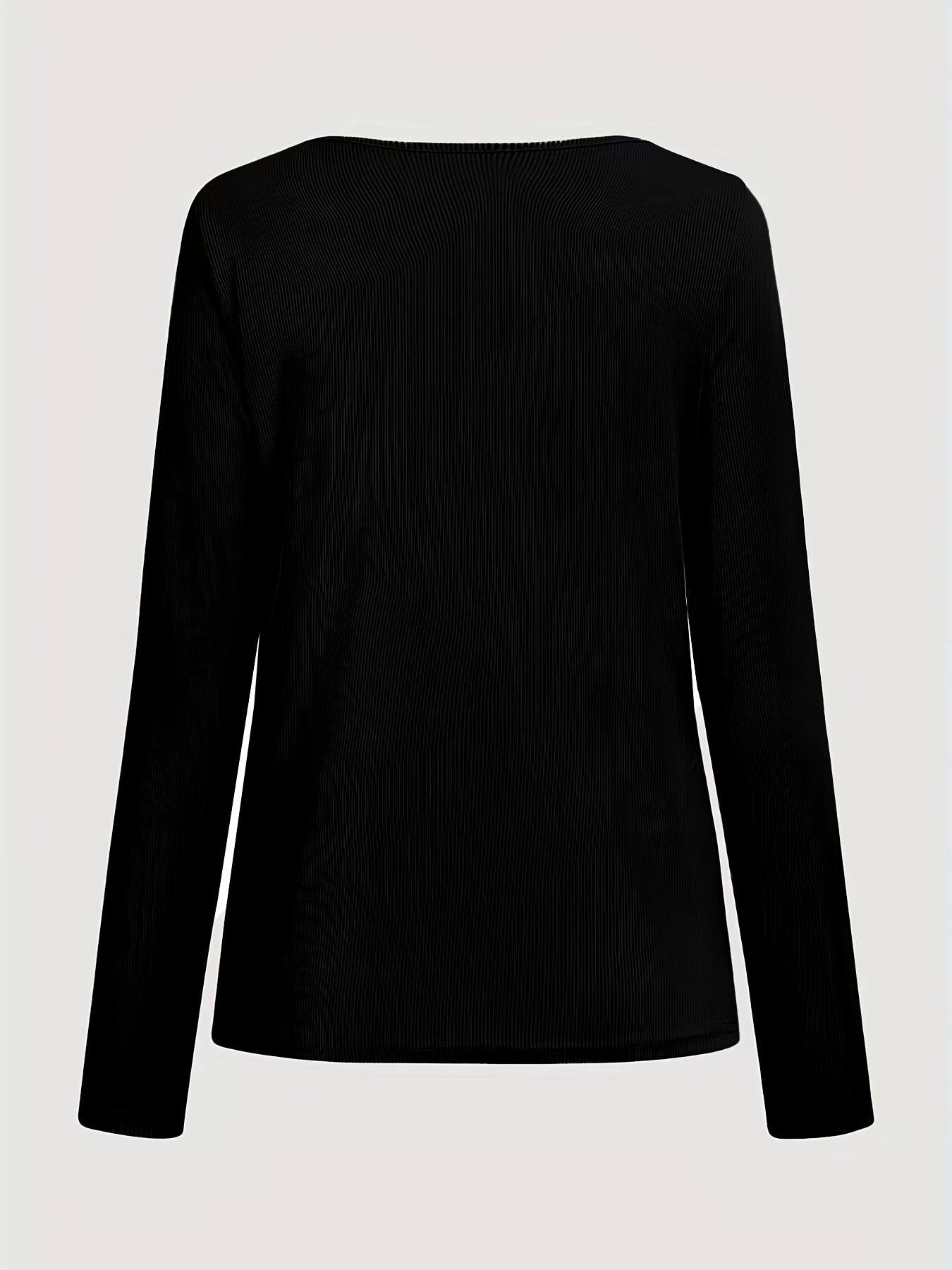 Women's Long Sleeve Slim Fit T-Shirt – Elegant Black Crew Neck with Metallic Gold Chain Accent for Casual & Formal Wear, Spring/Fall Essential