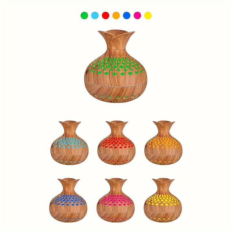 USB-Powered Wood Grain Flower Humidifier & Desk Lamp — Essential Oil Diffuser for Home & Office