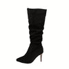 Women's High-Heel Pointed Toe Stiletto Boots - Slip-On Fabric Upper & Rubber Sole, All-Season Party and Office Heels
