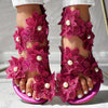 Women's Floral Flat Sandals Faux Pearl Toe Loop Slip-On Beach & Casual Travel Shoes