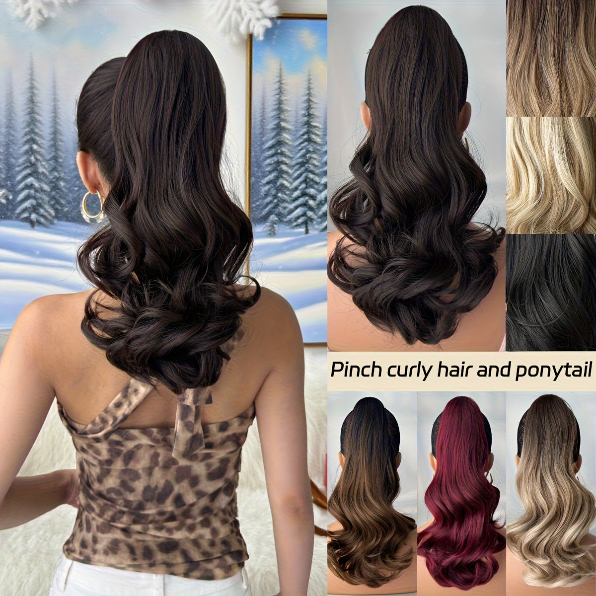 YUSULAXI 16 in (40 cm) Deep Wave Clip-In Ponytail Extension - Heat-Resistant Synthetic Hairpiece in Natural Brown, Black, Dark Brown, Red, Burgundy, Golden Ombre