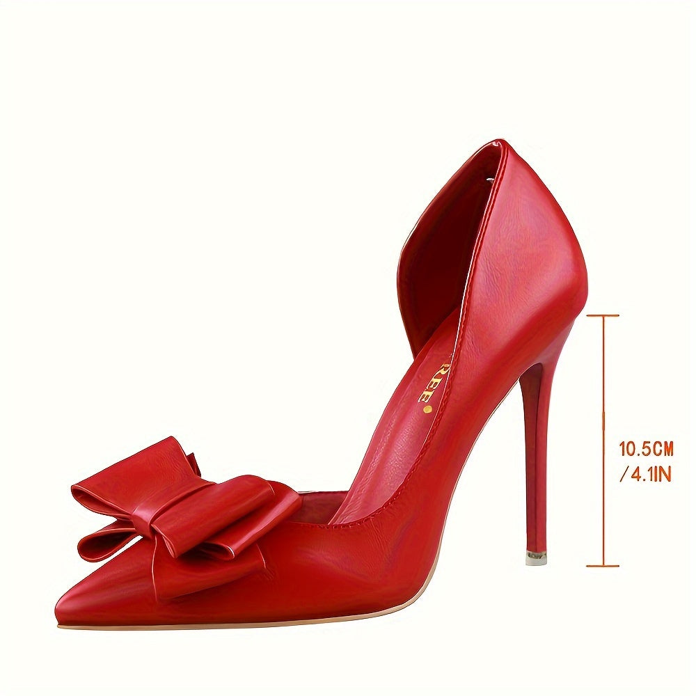 Women's Korean Pointed-Toe Stiletto Heels with Bow | Ultra-High 3–4 in (7.6–10.2 cm) PU Upper - All-Season
