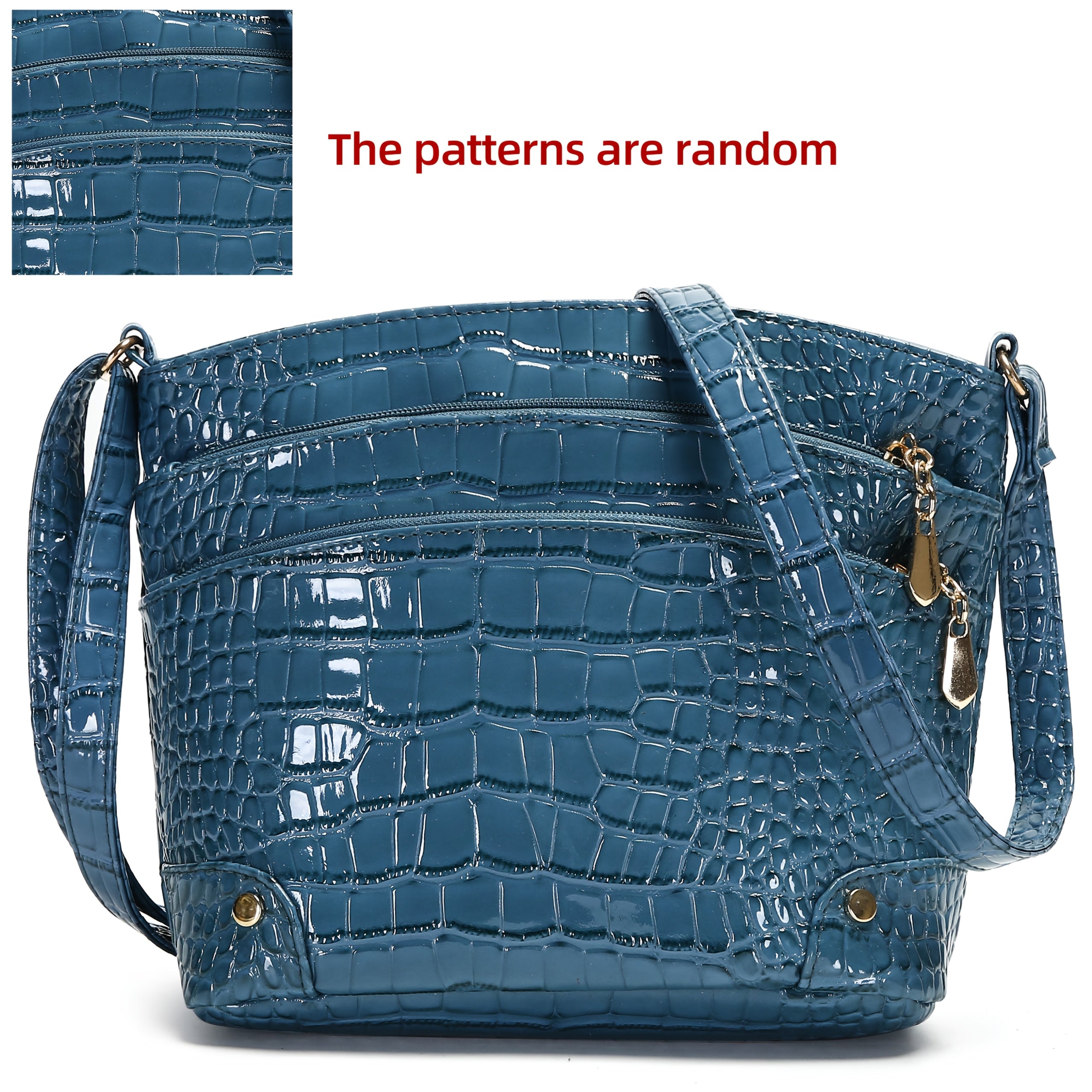 Crocodile Pattern PU Women's Shoulder & Crossbody Bag - Multi-Layer Large Capacity Bucket Bag