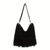 Women's Corduroy Bucket Bag with Tassel - Adjustable Foldable Crossbody Shoulder Bag, Magnetic Closure, Minimalist Urban Travel Purse (Khaki, Light Brown, Black)