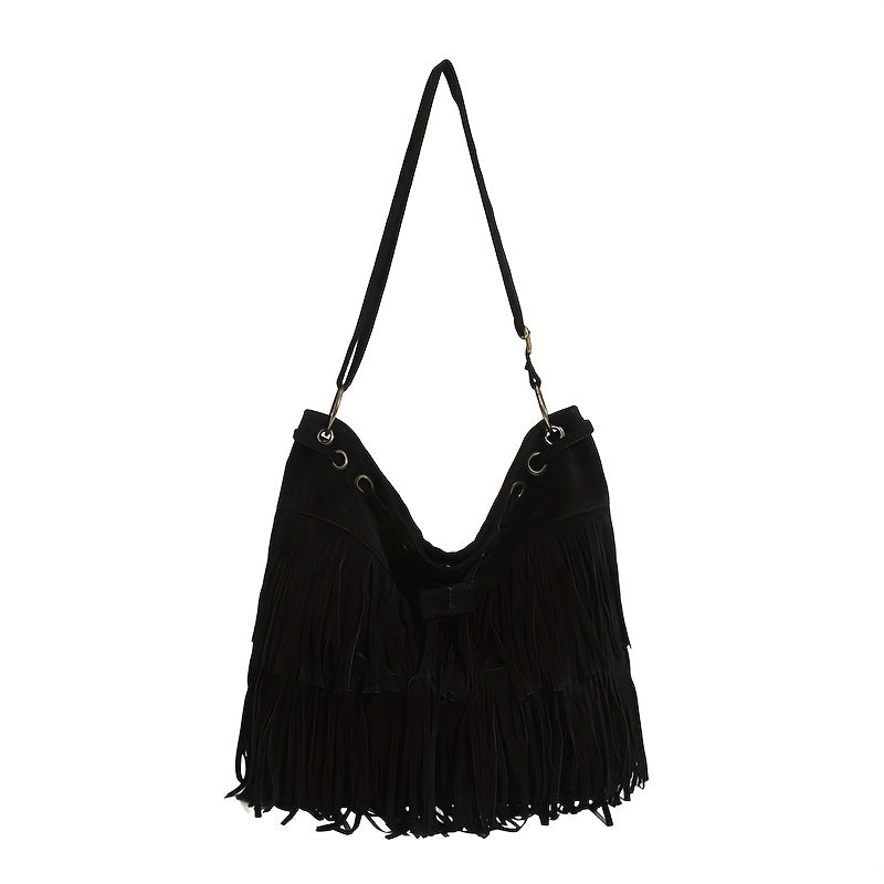 Women's Corduroy Bucket Bag with Tassel - Adjustable Foldable Crossbody Shoulder Bag, Magnetic Closure, Minimalist Urban Travel Purse (Khaki, Light Brown, Black)