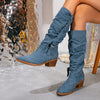 Women's Vintage Western Slip-On Boots – Chunky Mid Heel 3-4 in (7.6–10 cm), Non-Slip Rubber Sole, All-Season Casual & Dress Boots