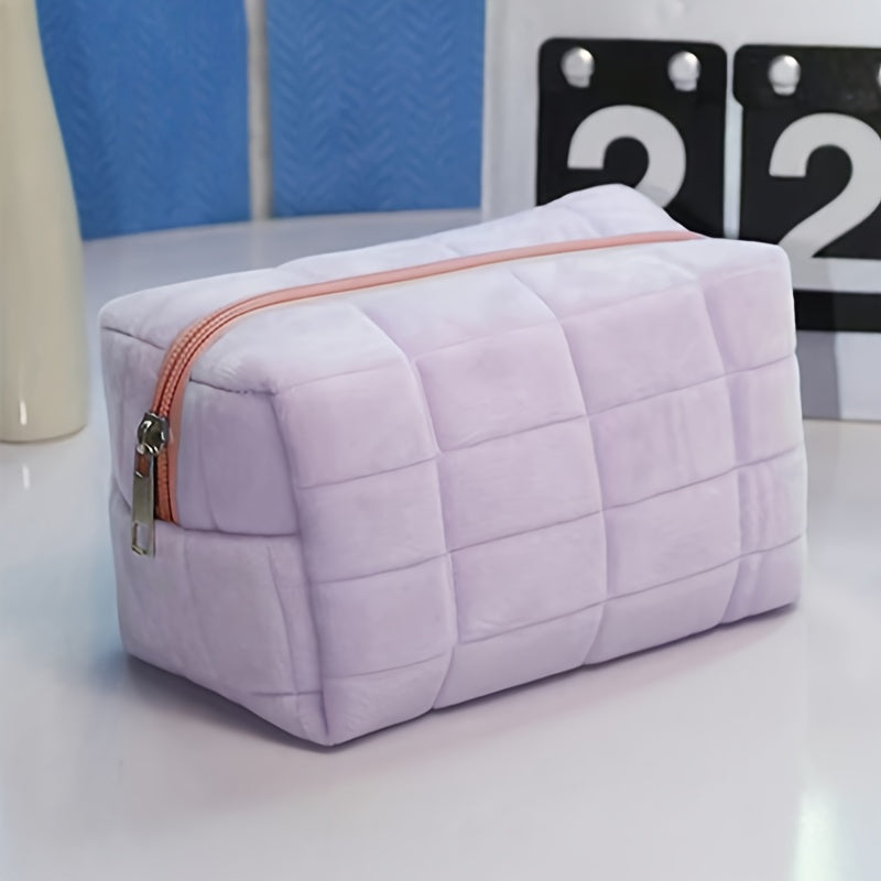 Chic Minimalist Large-Capacity Cosmetic Bag for Women and Students, Polyester Travel Makeup Pouch Organizer