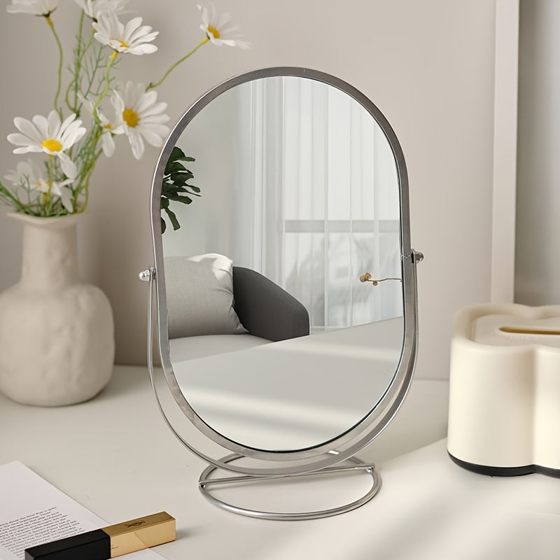 Elegant Iron-Framed 360° Rotating Makeup Mirror — HD Vanity Mirror for Bedroom & Dressing Table