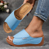 Women's Light Blue Open Toe Platform Sandals - Strappy Low Heel Cushioned Summer Shoes (6 cm / 2.4 in)