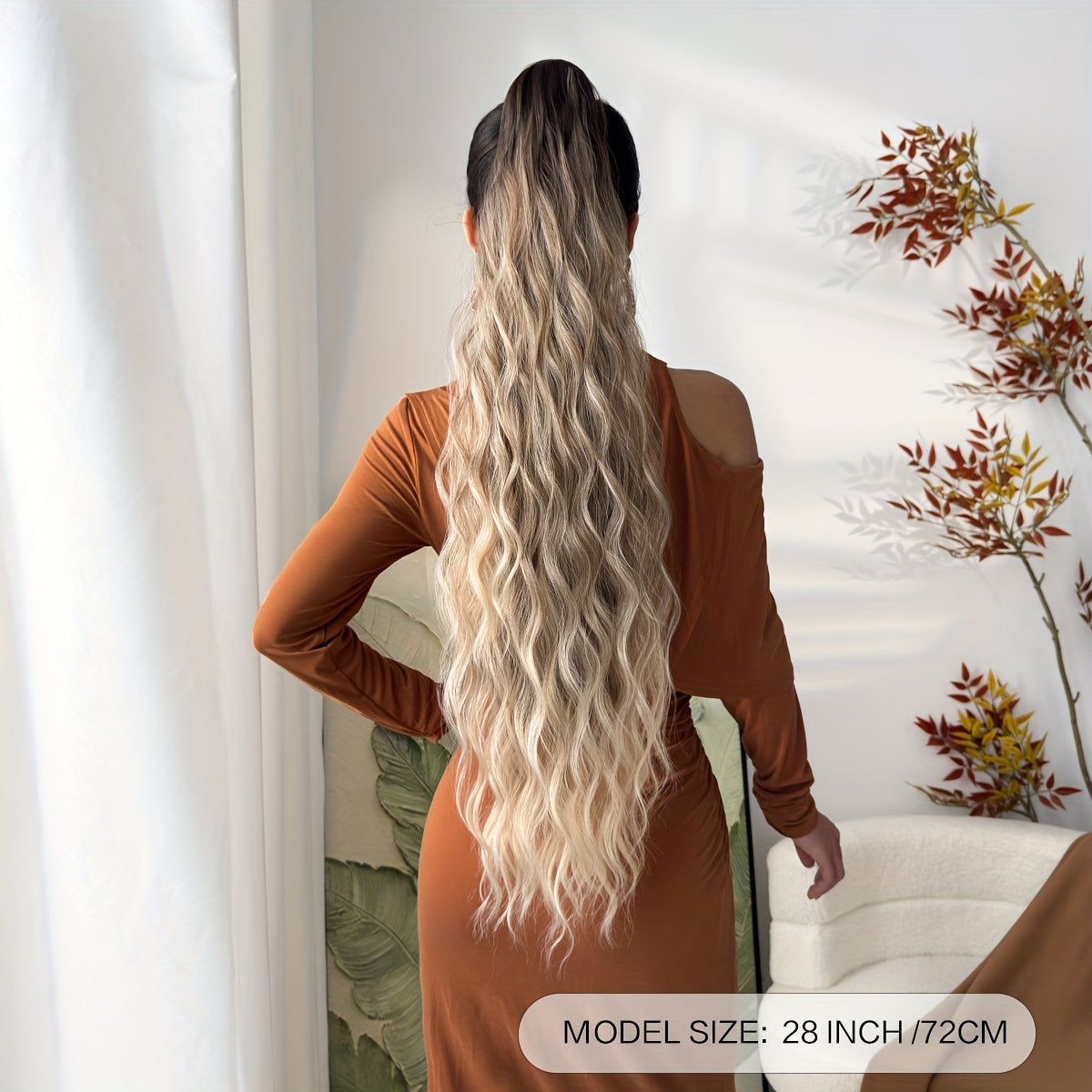 28-Inch (71 cm) Heat-Resistant Clip-In Water Wave Ponytail Extension - Synthetic Ombre Hairpiece (Blonde/Brown/Black/Red/Dark Brown) for Women & Girls