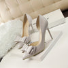 Women's Korean Pointed-Toe Stiletto Heels with Bow | Ultra-High 3–4 in (7.6–10.2 cm) PU Upper - All-Season