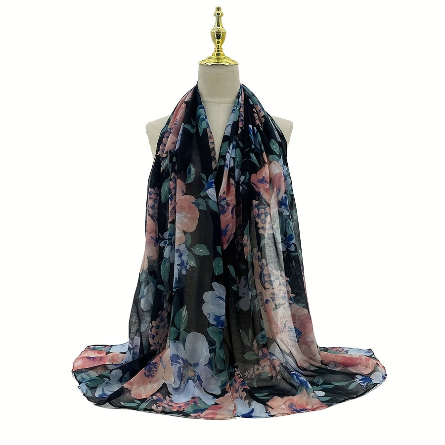 Vintage Paisley Ombre Scarf – Long 180 x 70 cm (70.85 x 27.5 in) Polyester Shawl for Women, Brown-to-Blue Geometric Floral Print