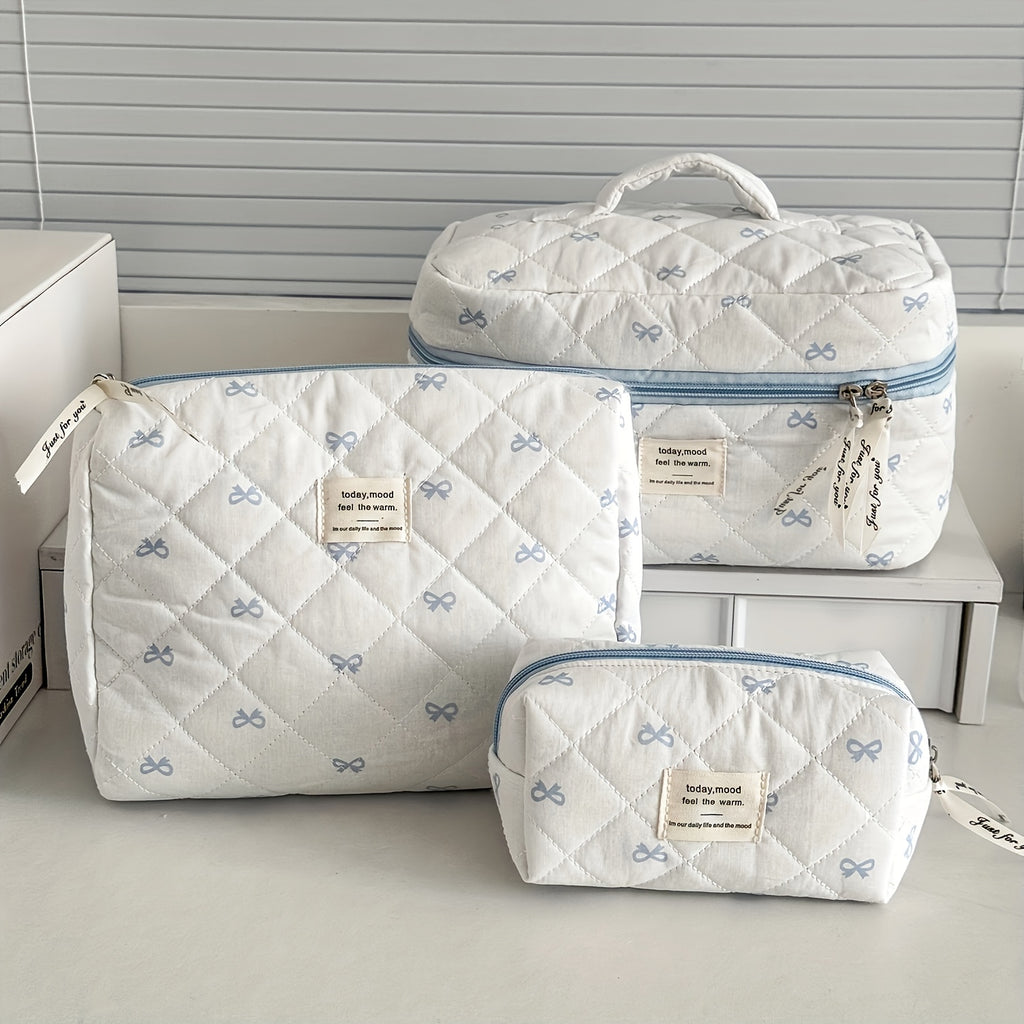 3-Piece Pink Sweet Bow Makeup Bag Set - Large Capacity Travel Cosmetic Organizer Toiletry Pouches