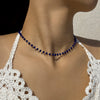 Black Rhinestone Beaded Clavicle Chain Necklace, Dainty Minimalist Choker for Daily Wear