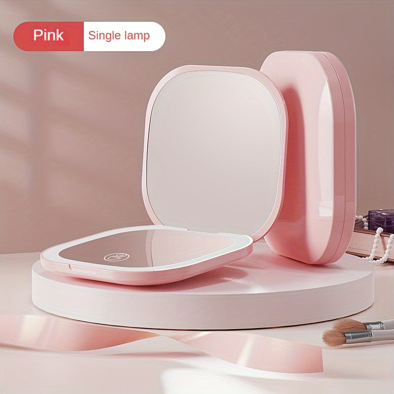 Foldable LED Travel Makeup Mirror - Double-Sided 1X/2X/3X Magnification, Adjustable Brightness, Rechargeable USB Pocket Mirror
