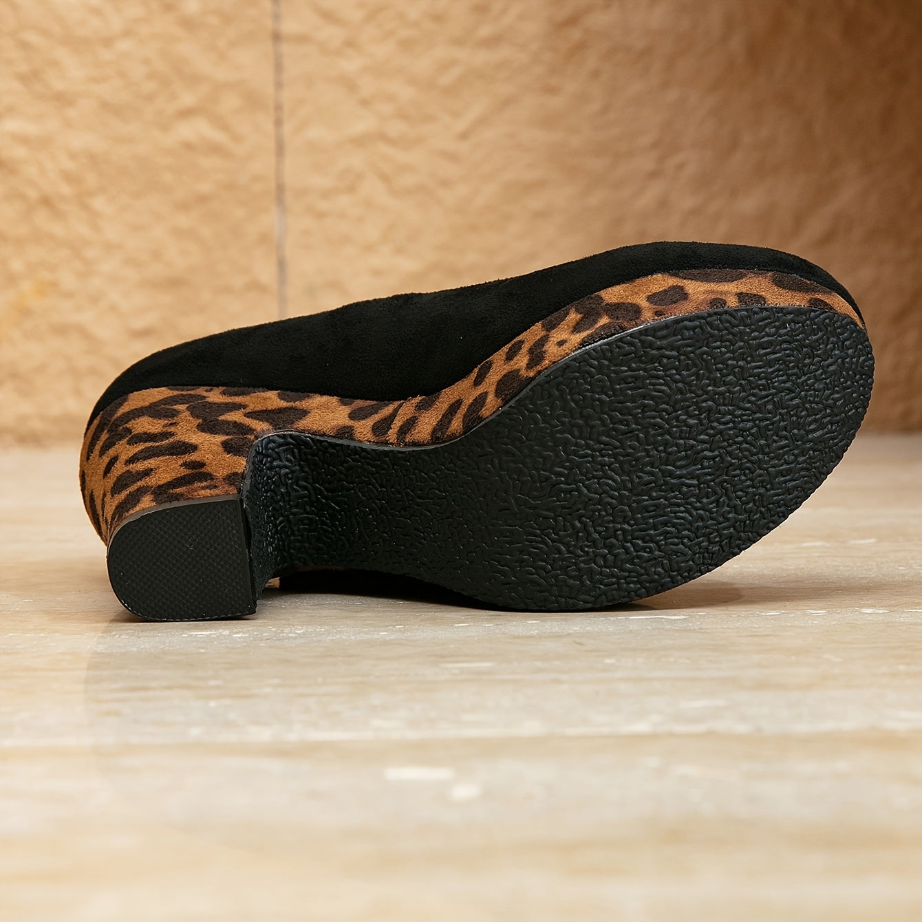 Leopard Print D'Orsay Platform Heels for Women - Block Heel Round Toe Flannel Upper