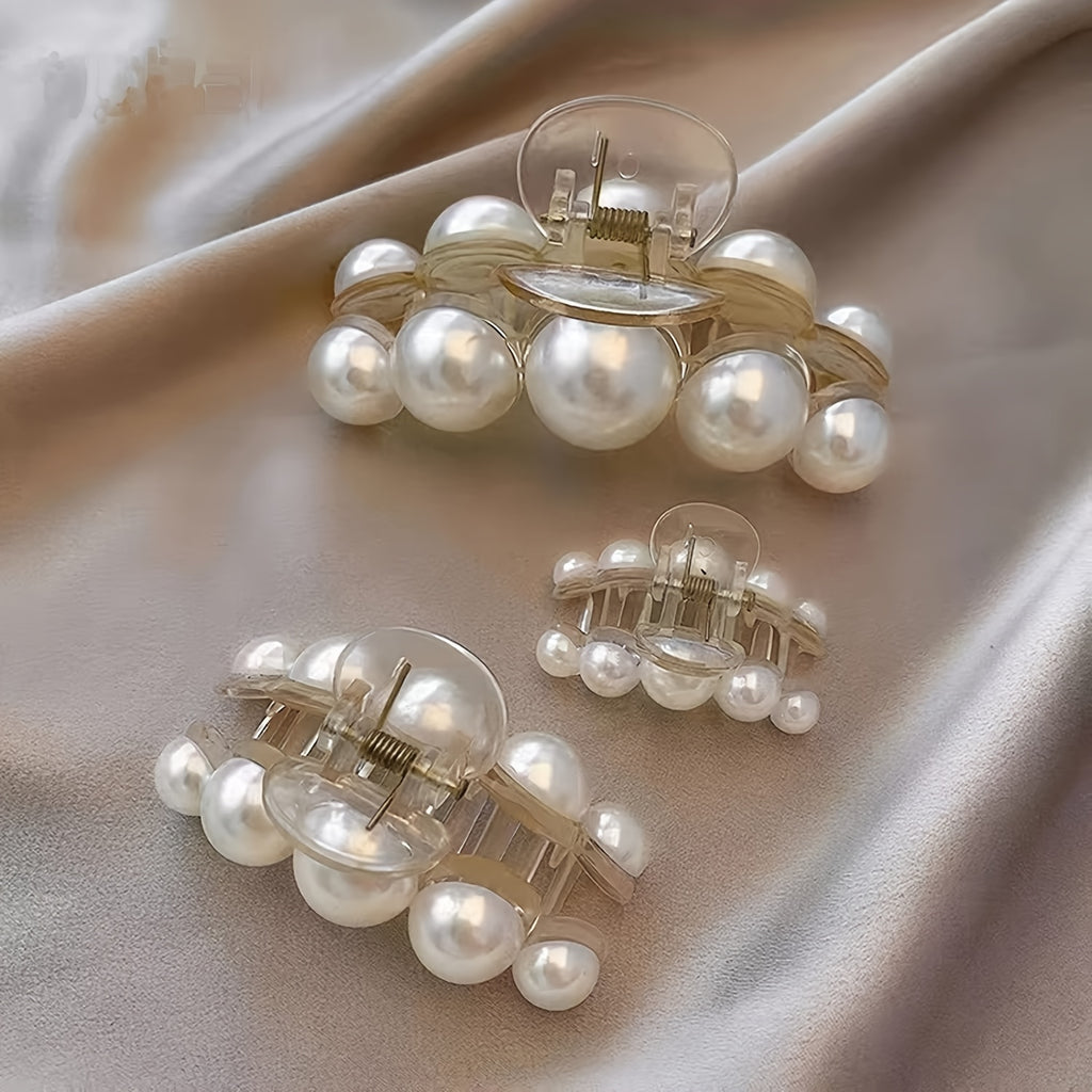 4-Pack Elegant Pearl Hair Clips for Women – Medium Strong-Grip Plastic Hairpins