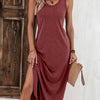 Women's Solid Crew Neck Tank Maxi Dress – Sleeveless Curved Hem Casual Bodycon for Spring and Summer