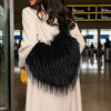 Heart-Shaped Faux Fur Shoulder Bag with Tassel – Women's Large Velvet Crossbody & Shoulder Purse, Two-Way Wear, Polyester Lined, Multiple Colors