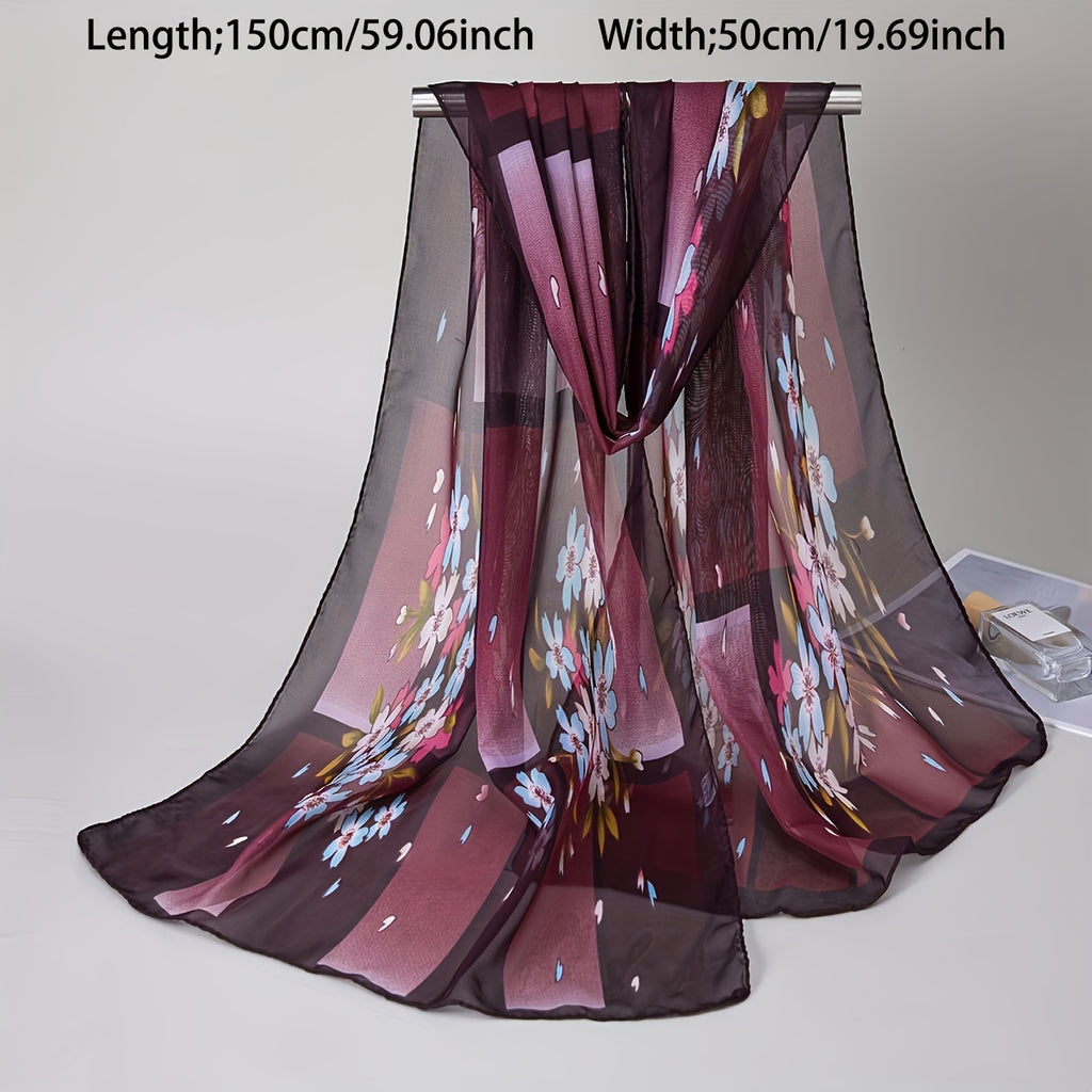 Boho Chiffon Scarf - Lightweight Breathable Long Shawl Wrap for Women, Sun Protection Beach Headscarf & Travel Cover-Up