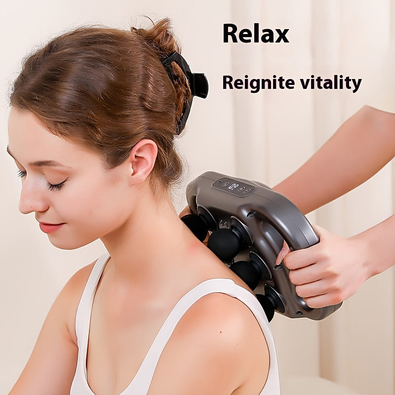 6-Head Percussion Massage Gun — Deep Tissue Massager, 44.1 lb (20 kg) Force, 9,600 RPM, 14 mm Travel, Rechargeable 1800mAh for Neck Back Legs Feet