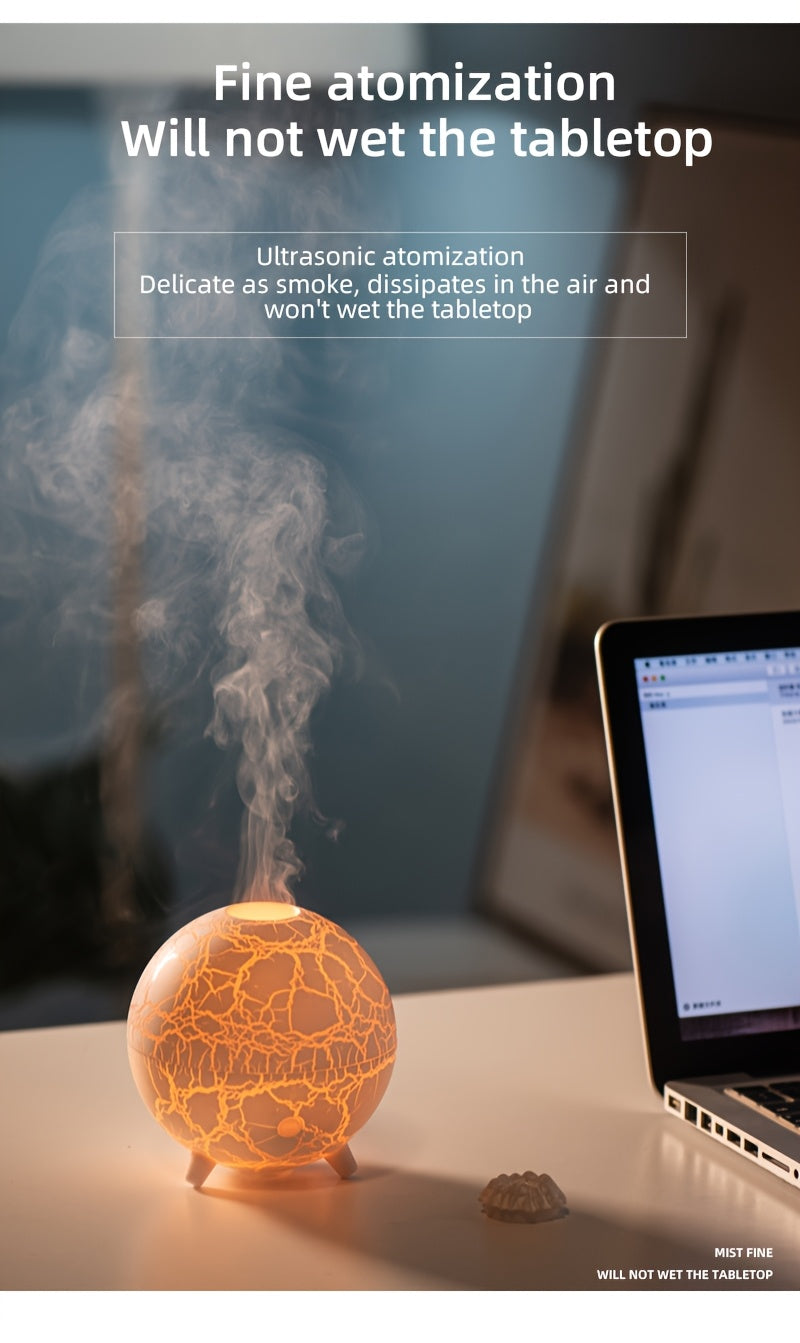 Crackled-Globe Ultrasonic Humidifier & Essential Oil Diffuser – Compact Desktop Mist Maker for Office & Bedroom