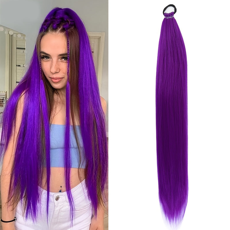 28-inch (71 cm) Long Straight Synthetic Ponytail Extension with Elastic Band - Black Heat-Resistant Soft Fiber