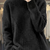 Plus Size Women's Half-Turtleneck Sweater - Ribbed Black Long Sleeve Pullover, Medium Stretch, Machine Washable for Spring/Fall
