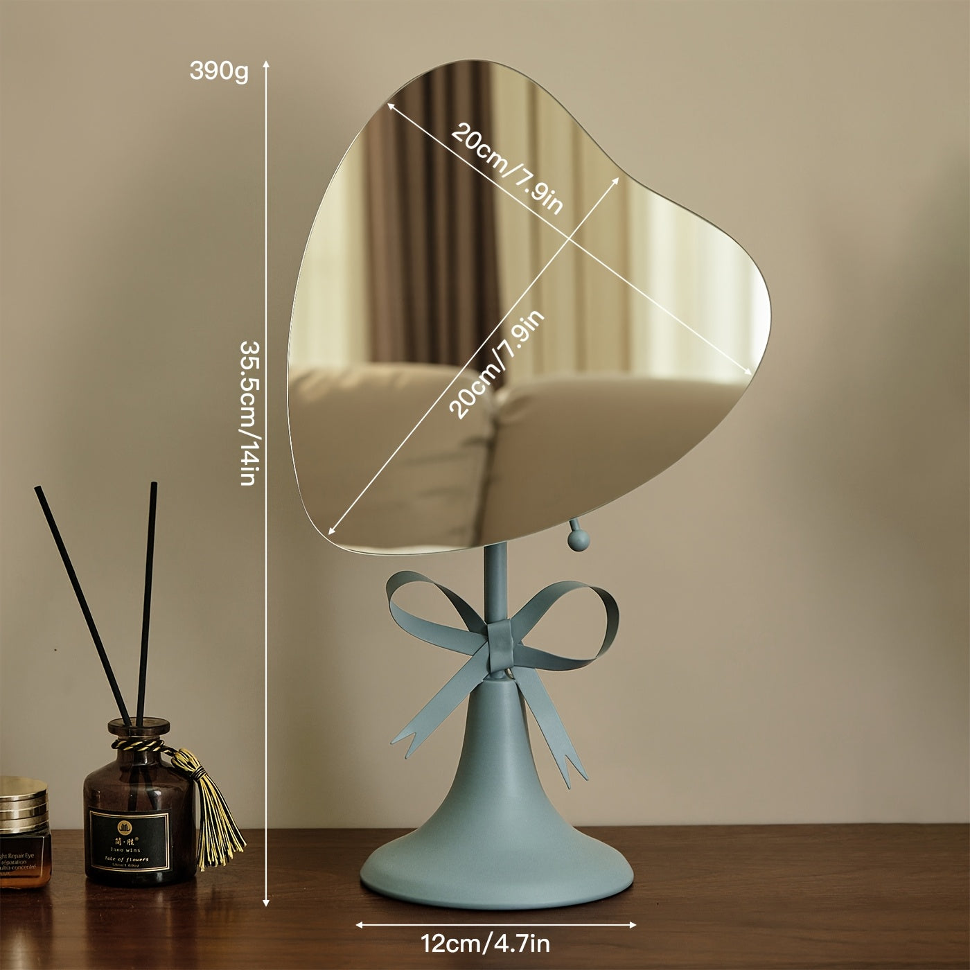 Adjustable Heart Base Makeup Mirror — Tabletop & Hanging Vanity Mirror, Portable No-Power Metal Mirror (Gold/Black)