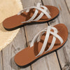 Women's Black Slip-On Mule Sandals - Greek Key Strap Flat PU Slides for Beach, Casual & Dressy Wear