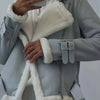 Women's Brown PU Leather Bomber Jacket with White Faux Fur Trim – Zip-Up Motorcycle Style, All-Season Casual Coat