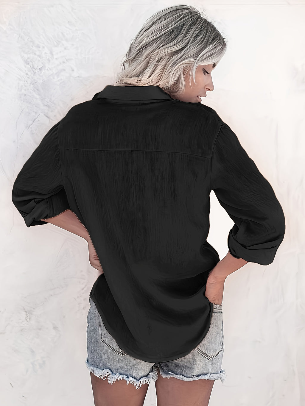 Women's Long Sleeve Button-Up Shirt – Classic Collar Blouse for Office & Everyday, All-Season Easy-Care Top