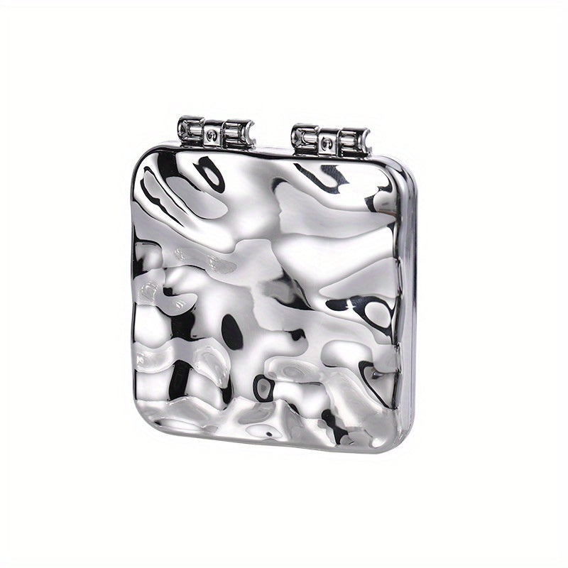 Wavy Silver Handheld Makeup Mirror - Compact Nautical Vanity Mirror for Travel & Gift