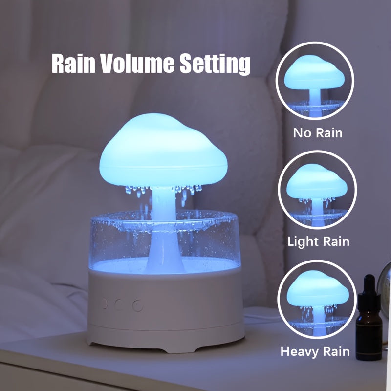 Rain Cloud Aroma Diffuser, 7-Color Mushroom Waterfall Humidifier with Night Light & Water Droplet Sound, USB Powered (White)