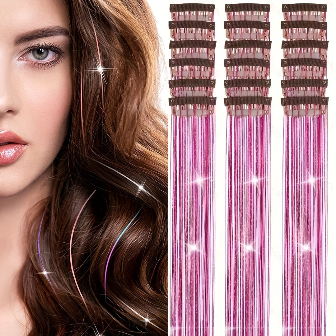 18-Pack 20-Inch Metallic Clip-In Hair Extensions with BB Clips — Heat-Resistant Sparkling Fairy Hair for Women