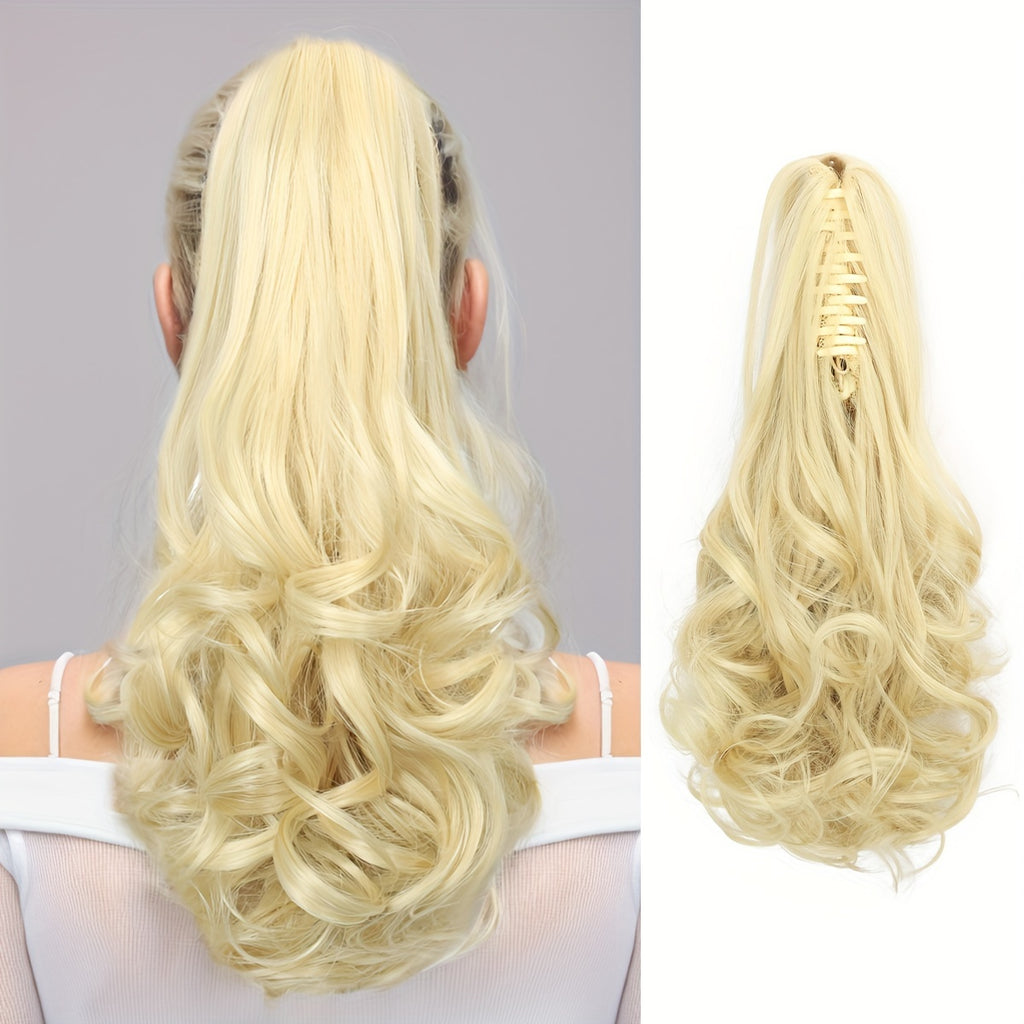Claw Ponytail Clip-In Long Curly Wavy Synthetic Hair Extension, Heat-Resistant Fiber