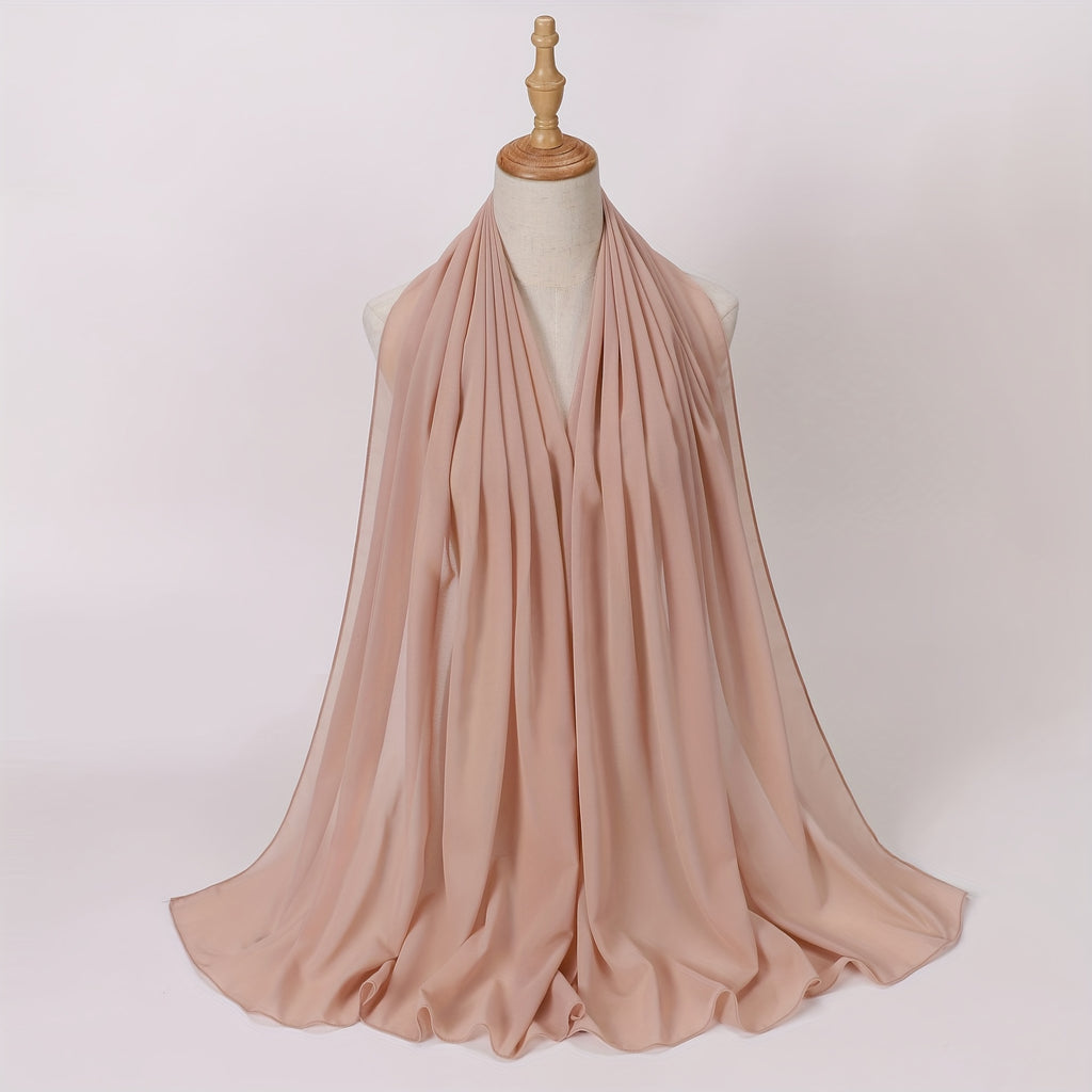Windproof Chiffon Hijab Scarf - Lightweight Solid Color Shawl & Head Wrap for Women, Travel & Beach