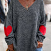 Plus Size V-Neck Heart-Pattern Pullover Sweater – Loose Oversized Knit for Fall/Winter