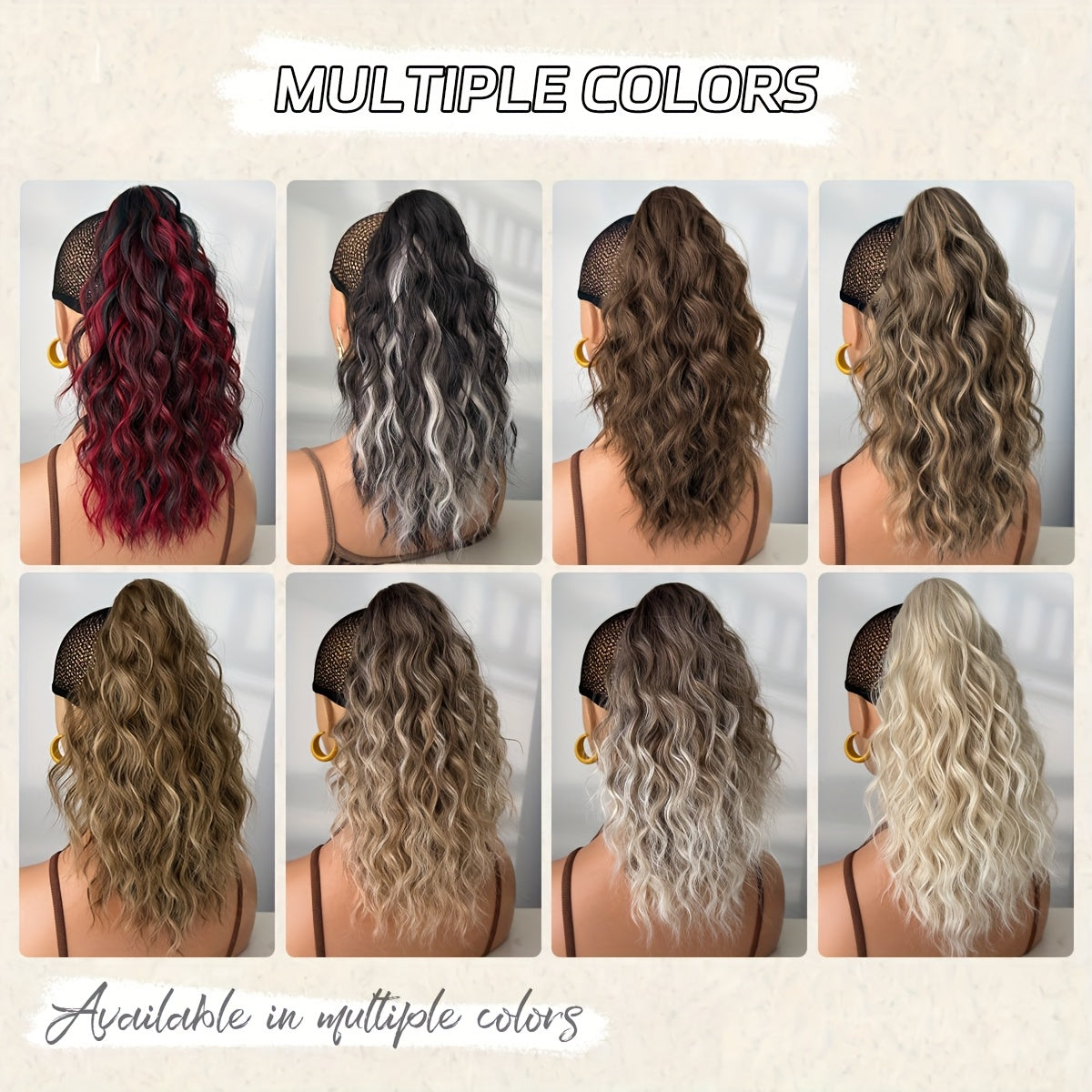 16-Inch (40 cm) Water Wave Claw Ponytail Extension – Heat Resistant Ombre Synthetic Hairpiece for Women